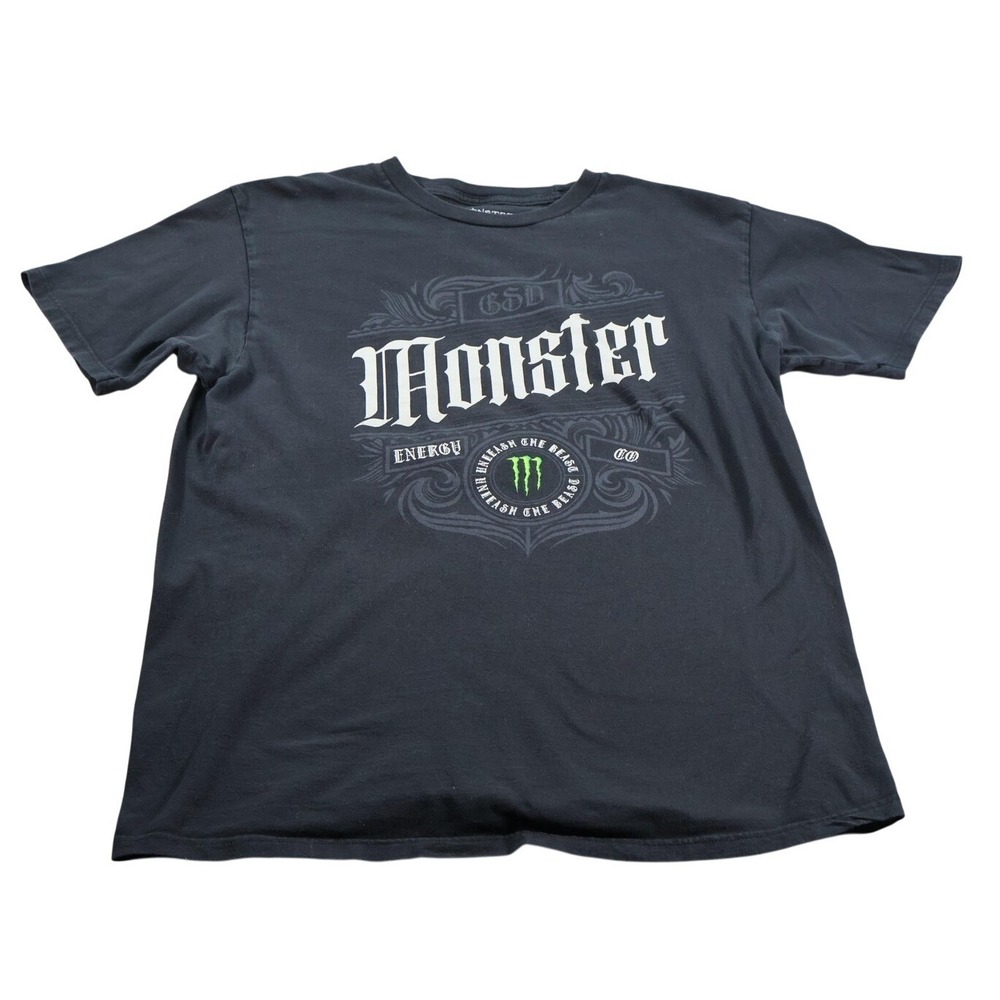 Monster Energy Shirt Mens L Black Graphic Tagless Preshrunk Cotton Crew Neck
